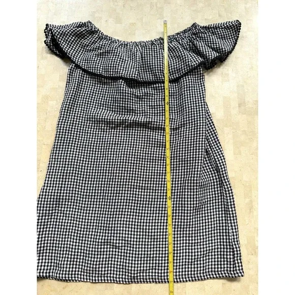 Tommy Bahama Gingham Linen Pompom Off The Shoulder Dress Pockets Vacation Sz L - Picture 7 of 9